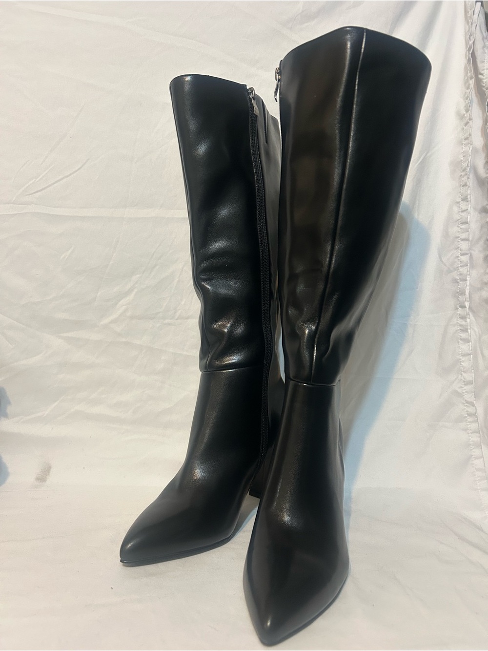 Black Knee-High Pointed Toe Women's Boots